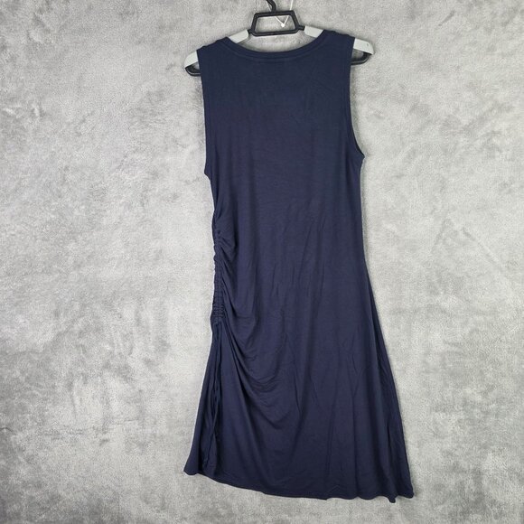 Womens Athleta Navy Sleeveless Side Ruched Midi Dress Modal Spandex Blend Size S - Picture 4 of 8
